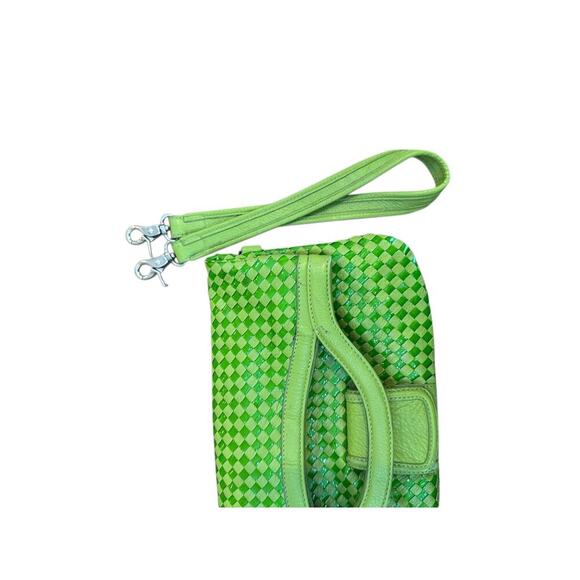 Elliott Lucca Women's Green Woven Leather Vinyl Foldover Satchel Shoulder Bag - Picture 7 of 8